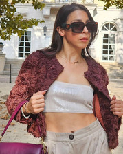 Zara Cropped Texture Flower Jacket Dark Brown Size XS Ref 3920/171