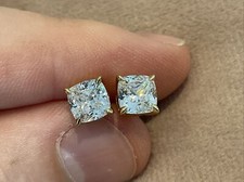2.0 Carat Lab Created Diamond Cushion Cut Solitaire Earrings 9k Gold Plated 925