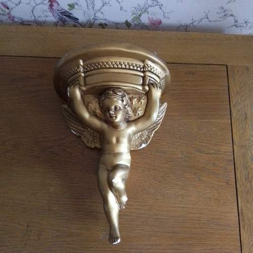 Vintage gilded plaster cherub - vintage,