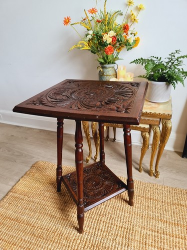 Antique carved wood table - antique,