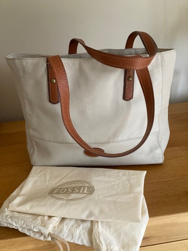 Fossil leather bag tote cream - fossil,