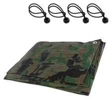 Tarpaulin Waterproof Heavy Duty Camouflage Camo Tarp Sheet and 4 Bungee Balls