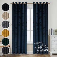 Blackout Crushed Velvet Curtains Eyelet Ring Top Ready Made Lined Pair Curtains