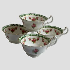 Antique Royal Doulton Tea Cup Set of 4 Floral c.1901-1922 Green Rim Gilded