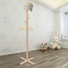 Solid Wood Coat Rack Stand Free Standing with 8 Hooks Hat Bag Umbrella Hanger .