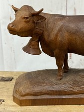 Wonderful Antique Black Forest Carved Linden Wood Cow w/ Bell