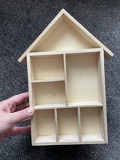 Mini Trinket Shelf Creative Craft Decoupage House Shape Ply Wood Wall Hanging