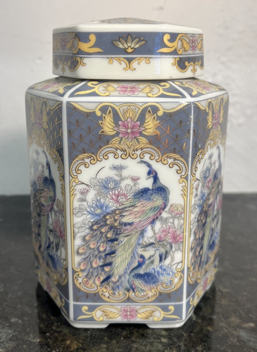 Peacock porcelain lidded jar - porcelain,