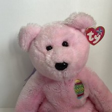 TY Eggs The Bear Pink Beanie Buddy 2001 Beanbag Plush 14 Inch Tags Easter