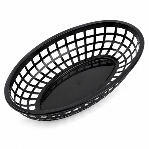 Plastic food basket black - plastic, oval