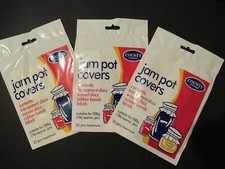 JAM POT COVERS for 25 x 500g  ( 1lb)   jars - with rubber bands and labels ( x 3
