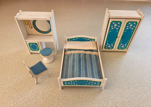 Vintage lundby blue bedroom - lundby,