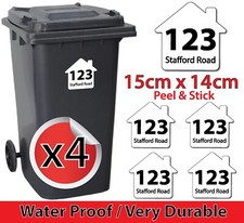 4 x Wheelie Bin Stickers Numbers Custom House Number Street Name Vinyl Stickers