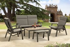 Aluminium Outdoor Garden Furniture Lounge Reclining Set - Charcoal, 5 Seats!
