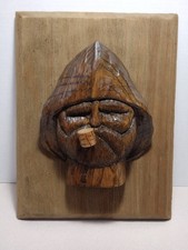 Hand Carved Wood Fisherman’s Head with Sou'wester Rain Hat & Pipe 8.5x6.5