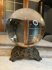 MASSIVE 8", Antique, Crystal Ball w/Ornate Brass, Victorian, Finely Cast Stand!