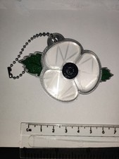 White Poppy Keyring Bagtag Silk Shiny Peace Armistice Charity Support Donate