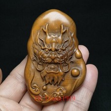 3 Inch Old Chinese Boxwood Double carved Dragon Figure statue Netsuke Collection