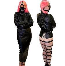 Leather Asylum Straight Jacket Costume Leg Binder Bondage Restraint Body Harness