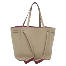 CELINE Cabas Phantom Tote Bag Leather Beige Gold Auth bs28137