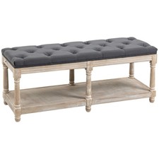 HOMCOM 2-Tier Bed End Bench, Vintage Stool Button Tufted Window Seat, Grey