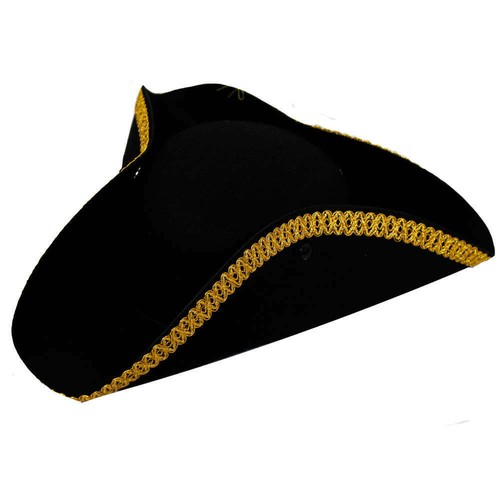Black tricorn hat with gold - tricorn,
