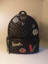 Victoria’s Secret City Backpack Purse Monogram Bag Zipper Front Black Retro