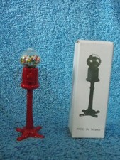 New Vintage Miniature Gumball Machine On Red Stand 3"