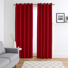 Premium Plain Faux Silk Eyelet Curtains Fully Lined Ready Made Ring Top