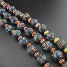 Vintage Venetian Style Millefiori & Chevron Glass Beads Necklace 7-15mm,20inch