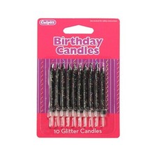 Glitter Cake Candles 10 Pack Range of colours Birthday Party Cupcake Toppers
