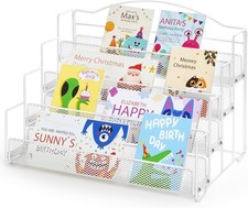 Metal Greeting Card Display Rack Holder Stand, Organizer for Retail Home White