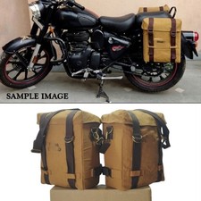 Tan Saddle Pannier Canvas Bags Fits Royal Enfield New Classic Meteor Bullet 350