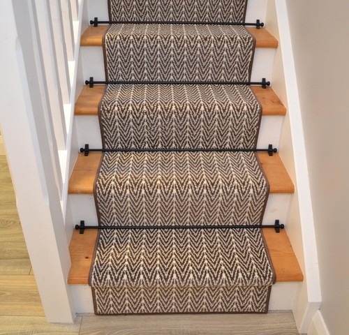 Brown herringbone stair - stair, runner