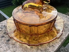 Rare  Amber Glass Round Butter Dish Cow 1930’s Art Deco by Stolze Heřmanova Hut