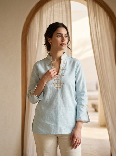 Light blue linen moroccan - blue,