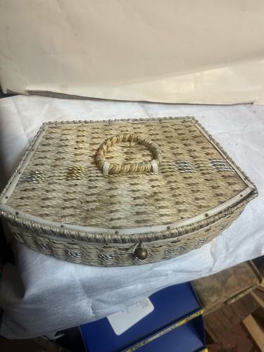 Vintage woven sewing box with - sewing,
