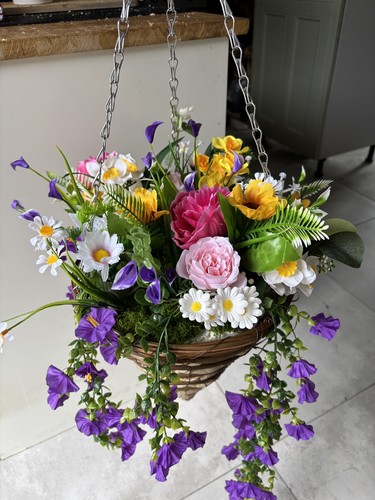 Artificial hanging basket - basket, faux