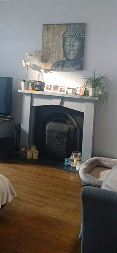 Grey painted wood fireplace - painted,