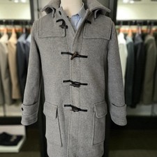 Vintage Duffle Coat Size 38r Gray Flannel Horn Buttons Made In England