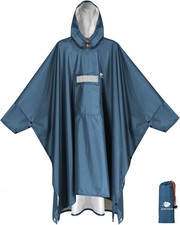 Waterproof Rain Poncho with Sleeves&Pocket, Lightweight Reusable Hiking Rain Coa