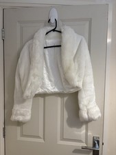 White Faux Fur Shrug Small Women's