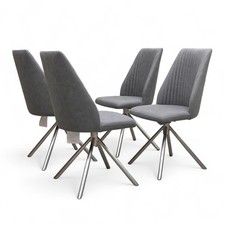 Furniture Village 'Grigio' Dining Chairs Set of 4 Grey Upholstery Metal Base NEW