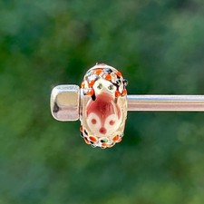 trollbeads OOAK unique glass bead Christmas white glitter reindeer critter