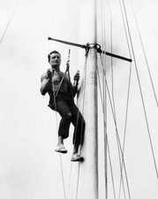 The French sailor Eric TABARLY repairing mast trimaran PEN DUI- 1968 Old Photo