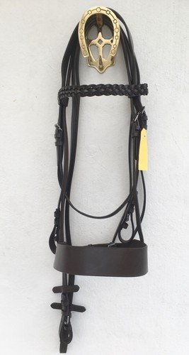 Leather hunter bridle plaited - hunter,