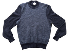 Pal Zileri Mens 100% Virgin Wool Jumper Sweater, Blue Navy Diamond Patten, Small