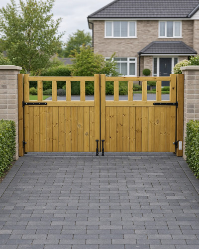 Cottage double driveway gates - driveway,