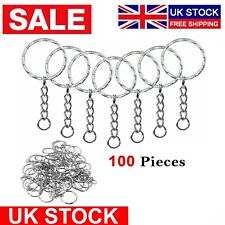 100pcs Silver Keyring Blanks Tone Key Chains Open Split Jump Ring 4 Link Tags