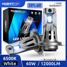 NIGHTEYE 2X H7 LED Headlight Bulbs Kit 60W 12000LM Hi-Lo Beam 6500K Super Bright